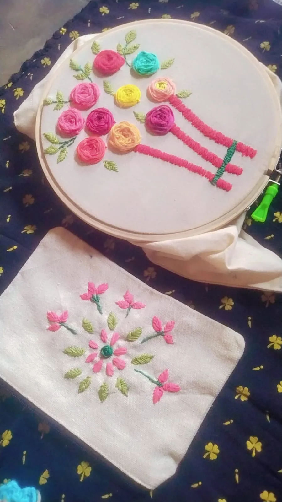 Women practicing embroidery skills