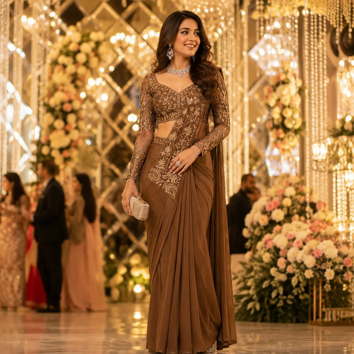 Stylish saree draping for Sangeet functions